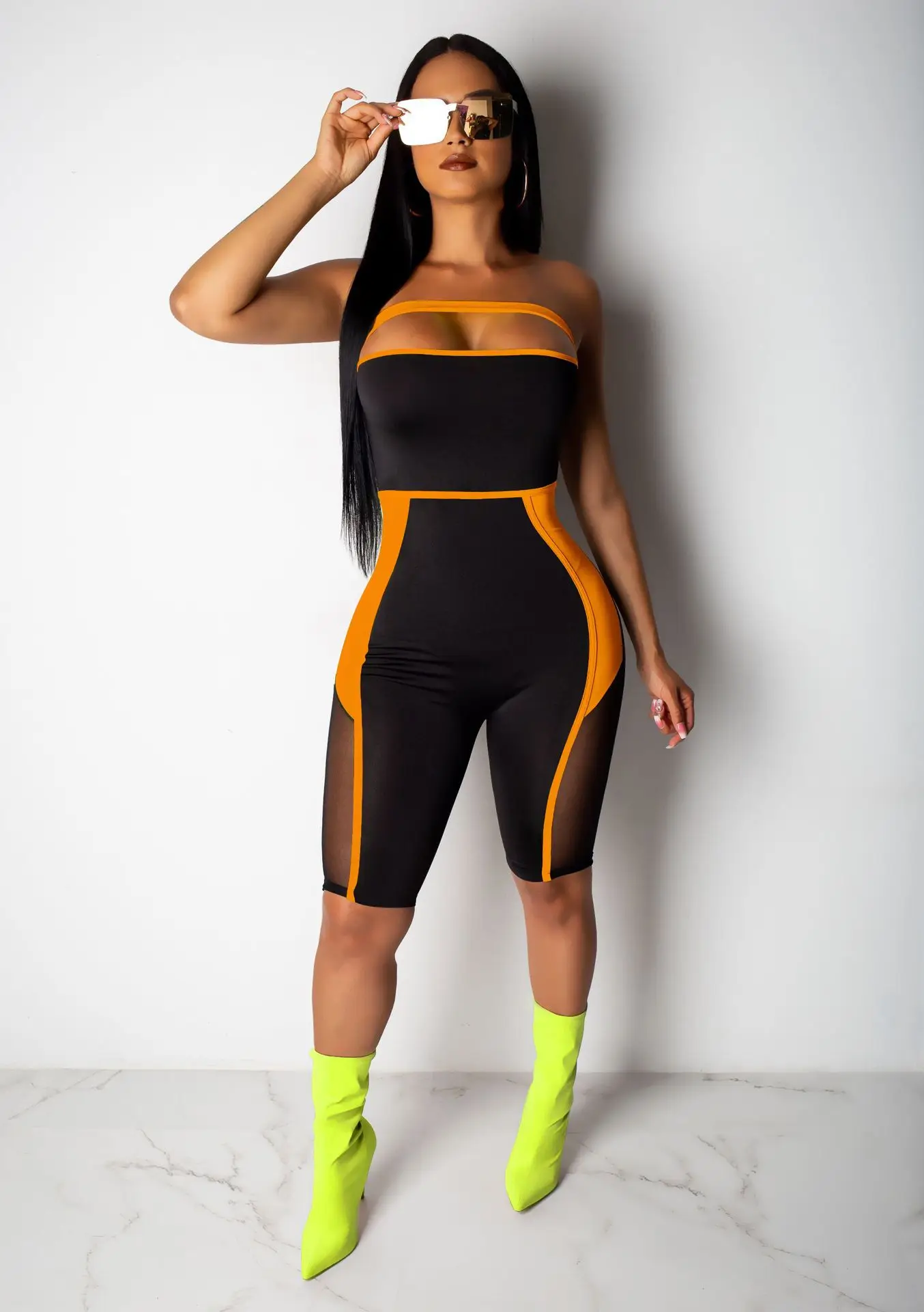 2019 Новый женский летний сетчатый комбинезон без бретелек сексуальный клубный