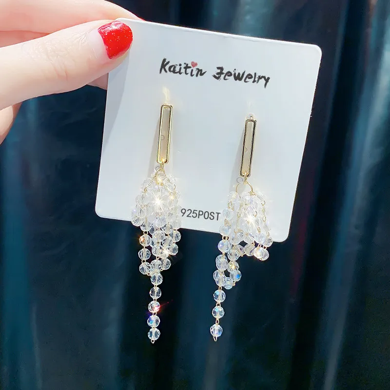 FYUAN длинные кисточки кристаллы бусины Висячие серьги для женщин Bijoux изысканные геометрические висячие серьги массивные серьги ювелирные изделия