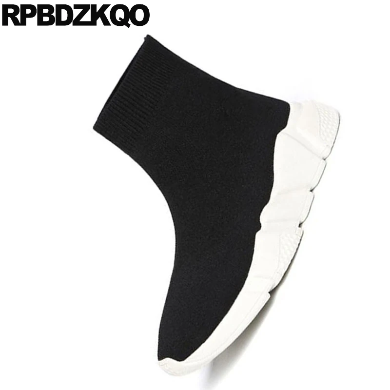 Flat 9 Sneakers Slip On Autumn Black Shoes Stretch Knit Brand Winter Fur Women Ankle Boots 2021 Round Toe Booties Casual Sock | Обувь