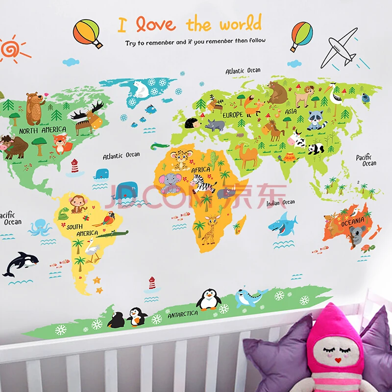 Мультфильм карта мира ПВХ DIY самоклеющиеся виниловые наклейки на стены спальня