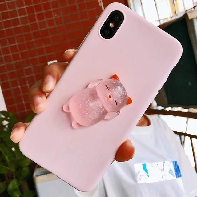 squishy cat PinK Мягкий чехол для телефона чехол для iPhone 5 5S SE X XR XS Max с мягкими котами, милый чехол для iPhone 7 8 6 6s plus, Аксессуары для 3D кукольного телефона, Новинка - Цвет: squishy cat PinK