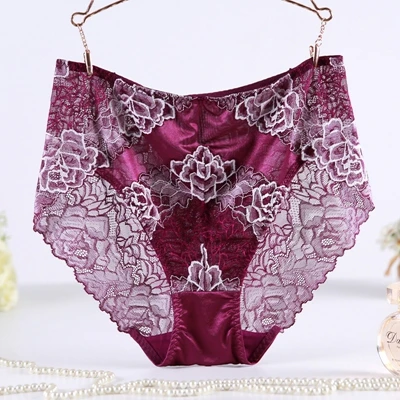 Фиолетовый Ropa interior femeni трусы размера плюс 7XL с высокой талией большого размера Прозрачное цветочное кружевное нижнее белье женские трусики нижнее белье - Цвет: Фиолетовый