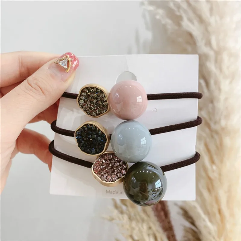 

MuHan Korea Candy Color Beads Crystal Women Girls Elastic Hair Bands Hair Ties Ponytail Holder Hair Ropes Lady Hair Accessories
