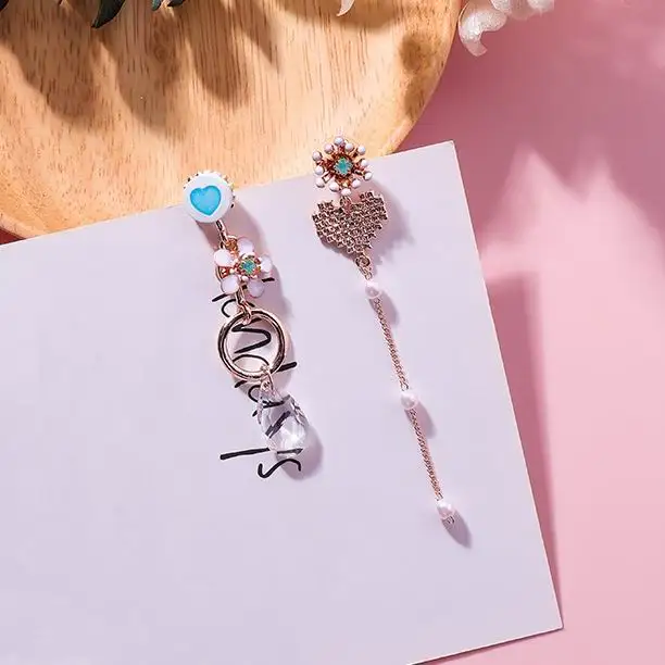 Женские асимметричные серьги MENGJIQIAO корейские с Прозрачной Эмалью и цветком