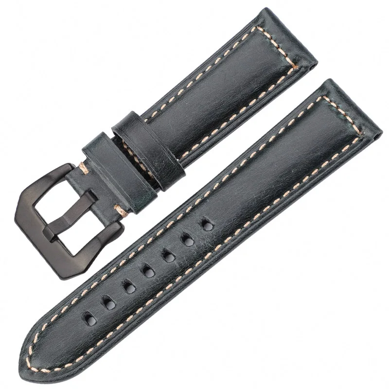 Blue Black Buckle Ремешки для наручных часов из натуральной кожи, аксессуары для часов для женщин и мужчин, синий, желтый, красный, коричневый, Воловья кожа, ремешок для часов 20, 22, 24, 26 мм, браслет - Цвет ремешка: Blue Black Buckle