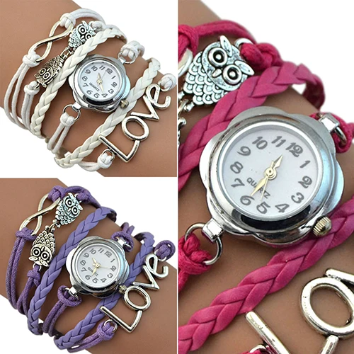 Женская Бесконечность любовь сова Вязание Многослойные искусственной кожи