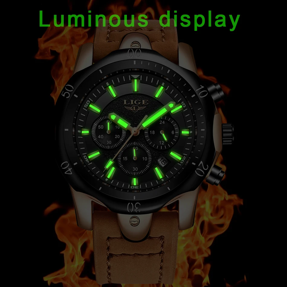 Relojes Hombre новые LIGE кварцевые наручные мужские часы с большим циферблатом золотые черные мужские часы с кожаным ремешком дикие спортивные водонепроницаемые хронограф
