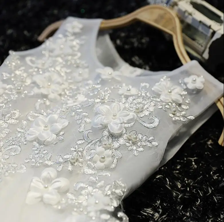 Appliques Beads Tulle Flower Girl Dress For Wedding Party Christmas Kids Princess Birthday Prom First communion Gowns | Детская одежда