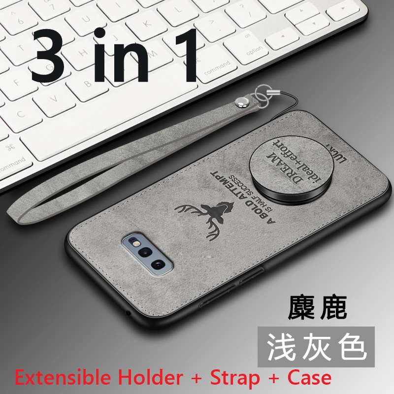 Deer-3in1-Gray Накладка Олень чехол s Прочный ТПУ чехол для samsung galaxy S10 lite S8 S9 Plus Note 8 9 ремешок магнитный автомобильный держатель удача Лось - Цвет: Deer-3in1-Gray