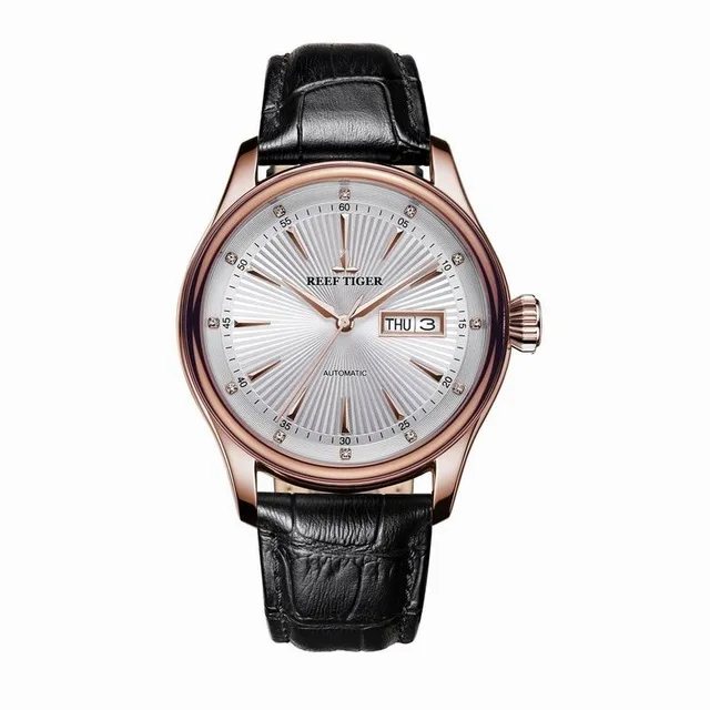 Мужские водонепроницаемые автоматические механические наручные часы с кожаным