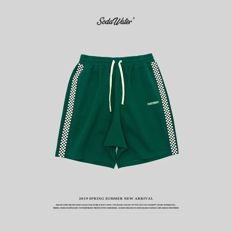 SODAWATER 2019 Hip hop men shorts side plaid elastic waist knee length mens casual loose streetwear short pants 8409S | Мужская одежда