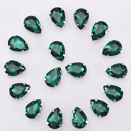 Emerald Green Блестящие каплевидные кристаллы пришивные стразы свободное платье с декоративной отделкой камни стеклянные стразы с плоской задней частью для одежды 10 шт. S059 - Цвет: Emerald Green