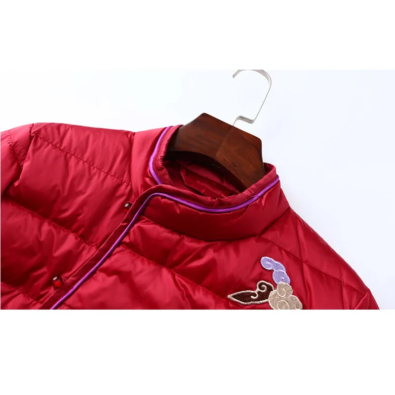 2017 Fashion New Women Embroidered White Duck Down Jacket Female Long Sleeve Stand Collar Warm Coats Plus Size Outwear CX05 | Женская