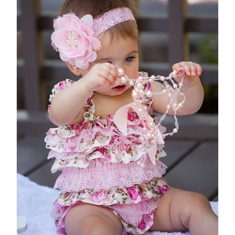 Комбинезоны для маленьких девочек розовый цветочный кружевной комбинезон Petti с