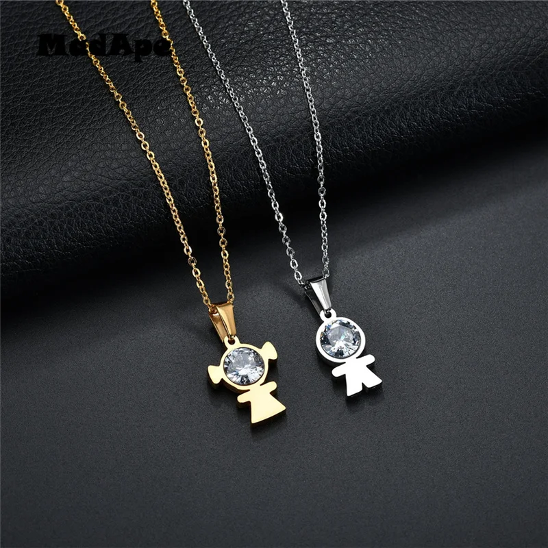 MadApe CZ Stone Family Pendant Necklace Boy Best Friend for Parent Mama Dad Gift Stainless Steel Jewelry | Украшения и аксессуары