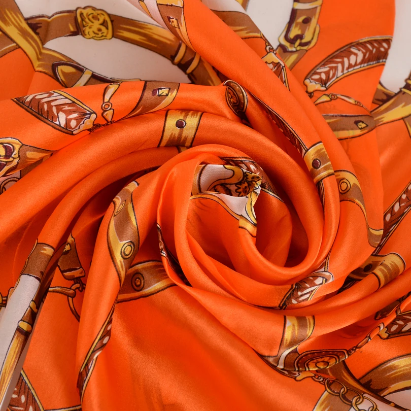 Шелковая шаль шелковая из 100% шелка оранжевого белого цветов 90*90 см|big square silk