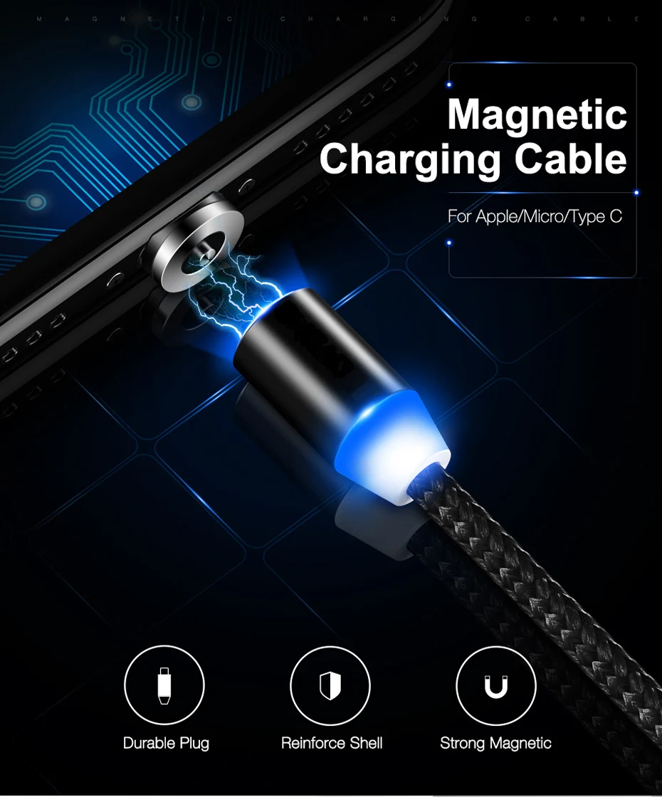 SOONGO 1 м светодиодный магнитный usb-кабель Магнитный штекер USB type C Micro usb IOS Разъем для samsung huawei xiaomi iPhone Xs Xr X 8 7 6 Plus 5
