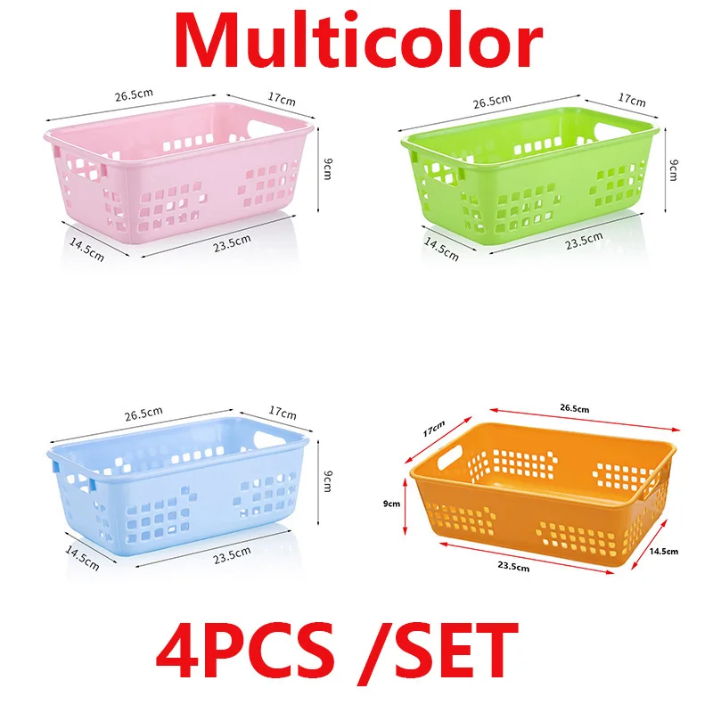 Baskets Multicolor 4 шт. утолщенная пластиковая кухонная корзинка для хранения фруктов прямоугольные настольные коробки для хранения файлов корзины для игрушек - Цвет: Baskets Multicolor