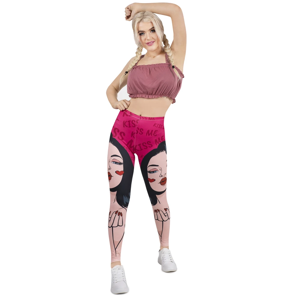 Women Legging KISS ME Printing Leggins Slim High Elasticity Legins Popular Fitness Leggings Female Pants | Женская одежда