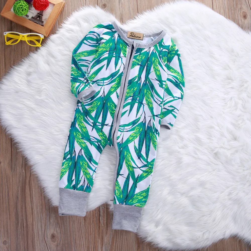 Комбинезон на молнии с длинным рукавом и бамбуковыми листьями | Мать ребенок