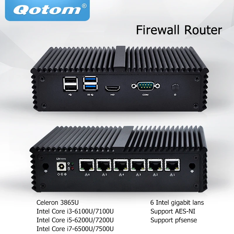 Qotom Мини ПК 6 LAN vpn сервер для брандмауэра маршрутизатор промышленный микро celeron core
