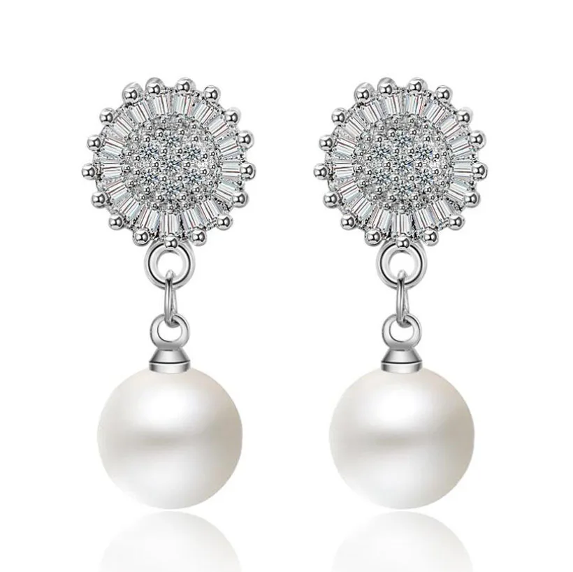 Женские серьги гвоздики из серебра 925 пробы с цирконом|pearl stud earrings|fashion earringsstud earrings