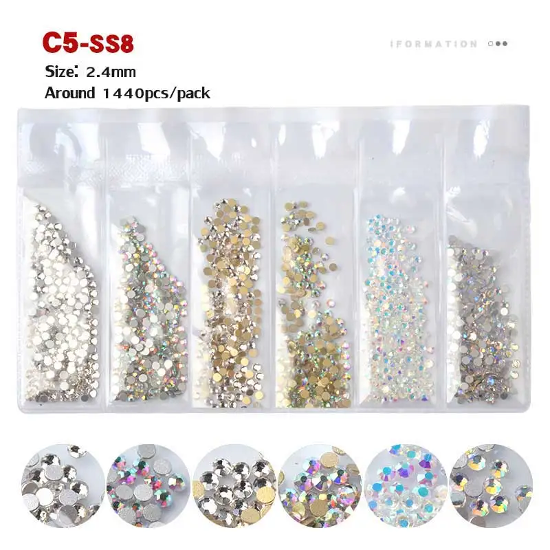 C5-SS8 1440 шт цветные стразы SS3-SS10 не горячей фиксации Хрустальные Стразы 3d плоские с оборота стеклянные стразы для дизайна ногтей блестящие украшения - Цвет: C5-SS8
