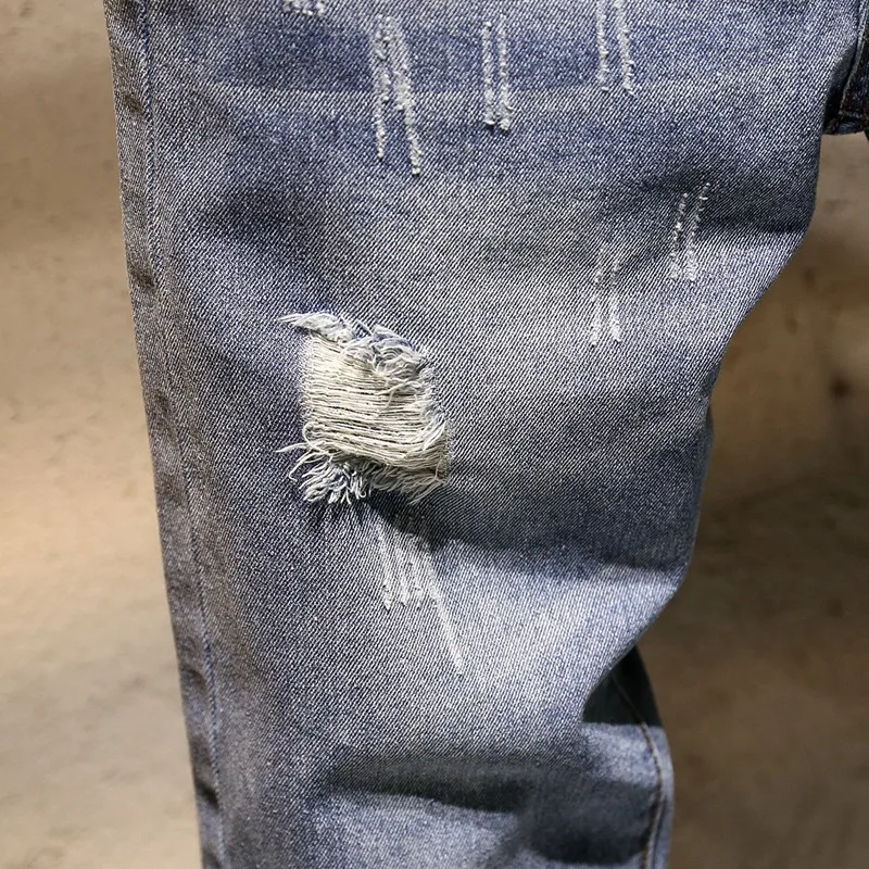 ClassDim хорошее качество мужские хлопковые синие джинсы с дырками зауженные новые