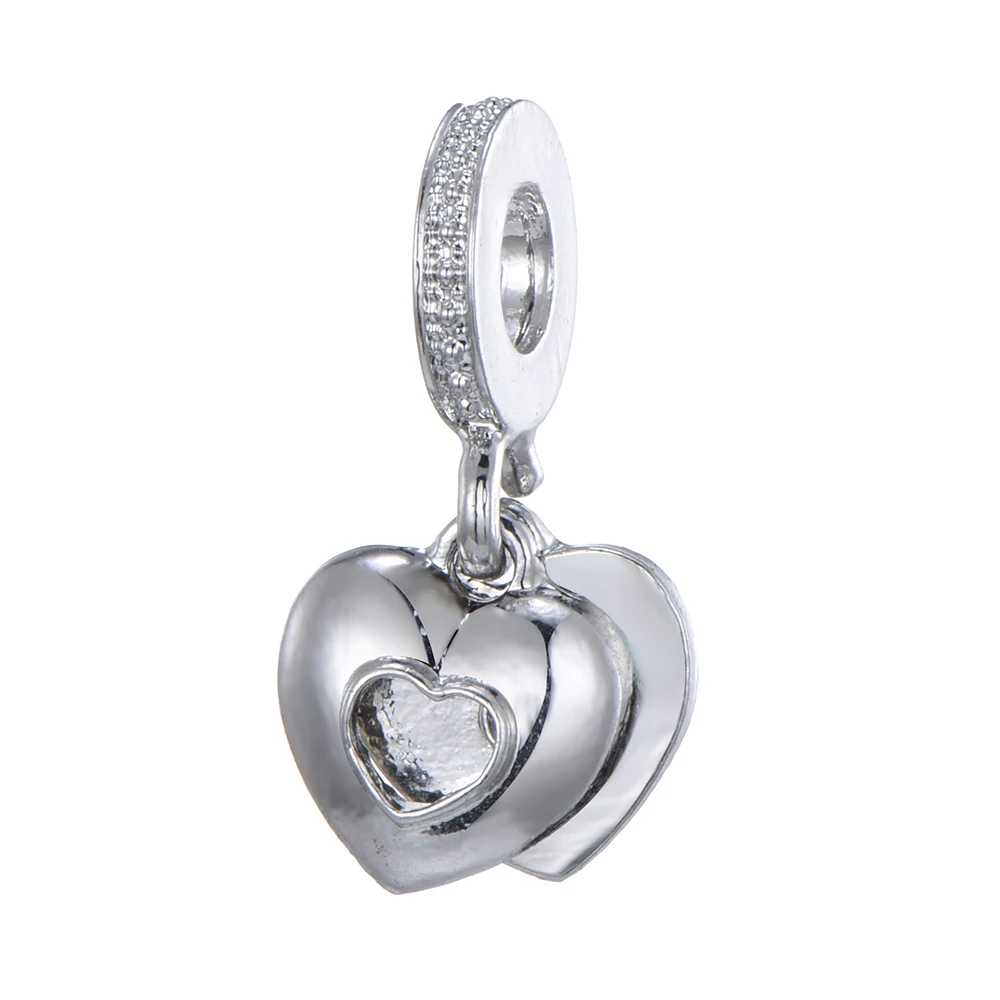 

HOMOD Summer Double Heart Pendant Charm Fit Original Brand Bracelet Bangle DIY Jewelry