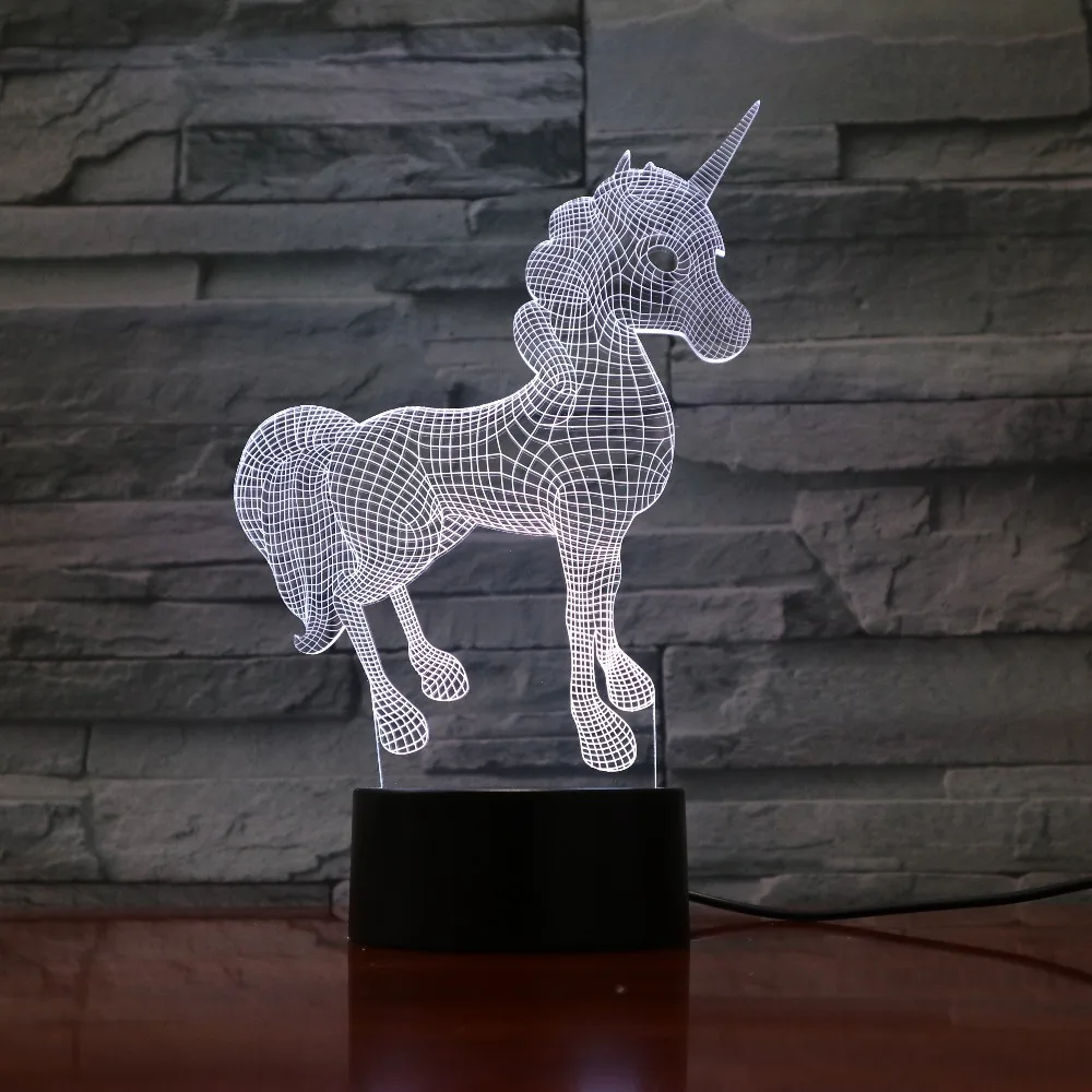 

Beautiful Unicorn Horse Animal 7 Colors Change 3D LED Visual Night Lights USB Table Lamp Bedroom Sleep Light Gifts 3D-1051