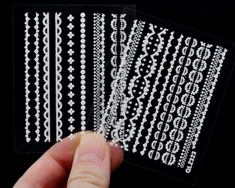 30 листов/набор белые и черные кружевные наклейки для дизайна ногтей 3D смешанный