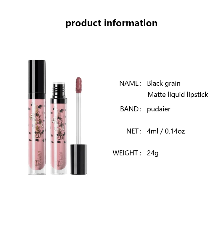 PUDAIER 12 Colors Black Grain Matte Liquid Lipstick Long Lasting Velvet Glossy Lip Gloss Moisturizer Sexy Red Lip Tint Makeup