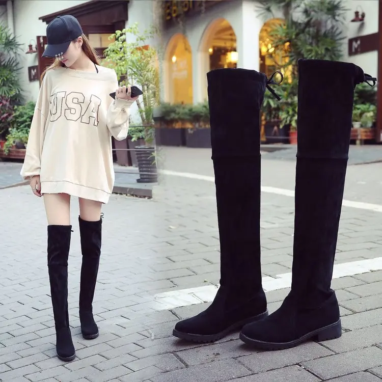 2019 г. осень зима новые толстые сапоги до колена с маленьким перцем женская черная
