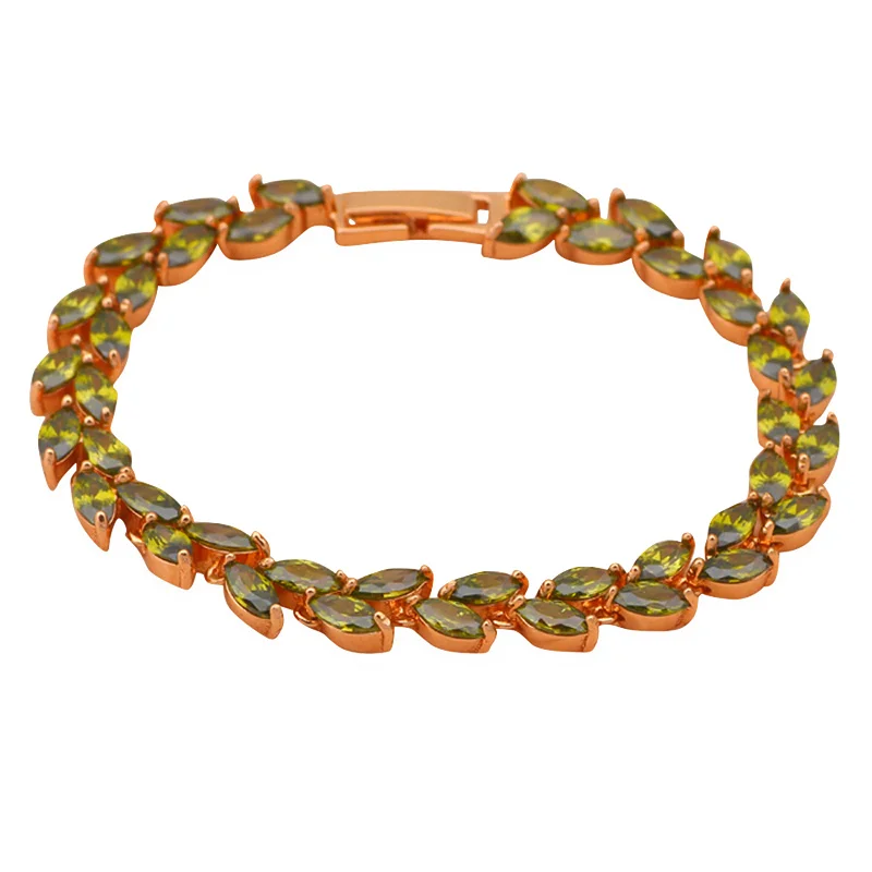 Реально свежий цвет AAA Цирконий и Перидот Кристалл золотого тона браслеты