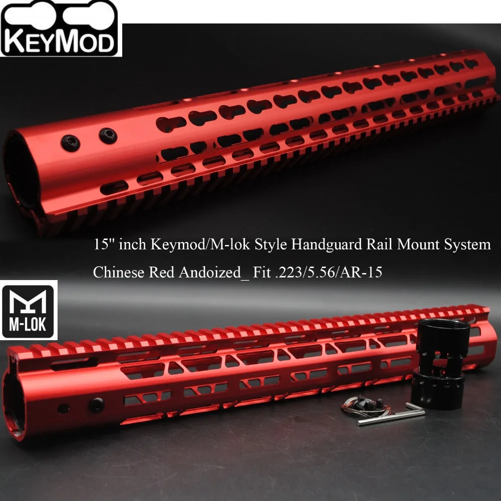 

TriRock 15'' inch Keymod/M-lok Style Handguard Rail Free Float Picatinny Mount System_Fit .223/5.56 AR-15 Chinese Red Anodized