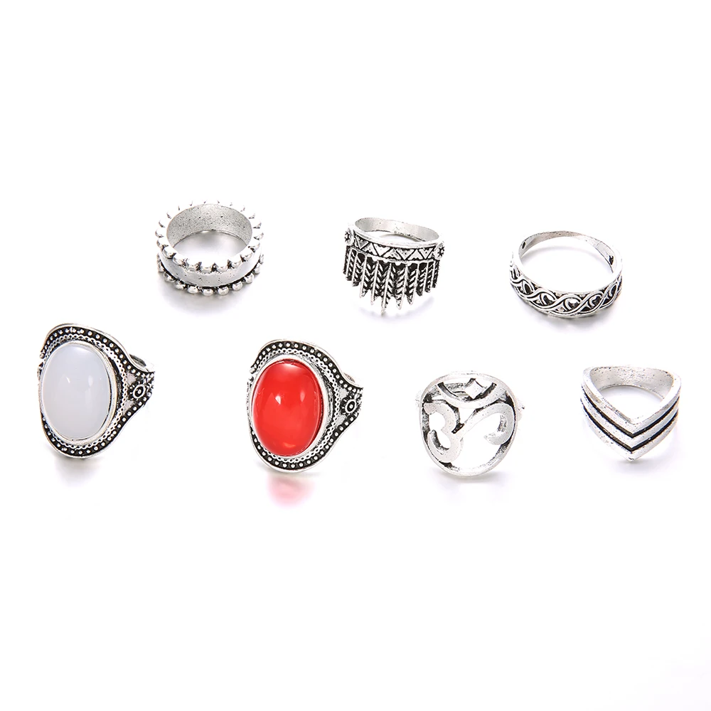 Jewdy красный белый опал заявление набор колец на сустав пальца для женщин
