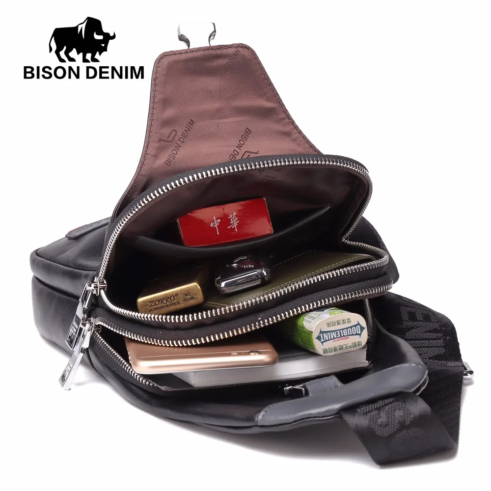 Мужская сумка мессенджер BISON DENIM из натуральной кожи через плечо на каждый