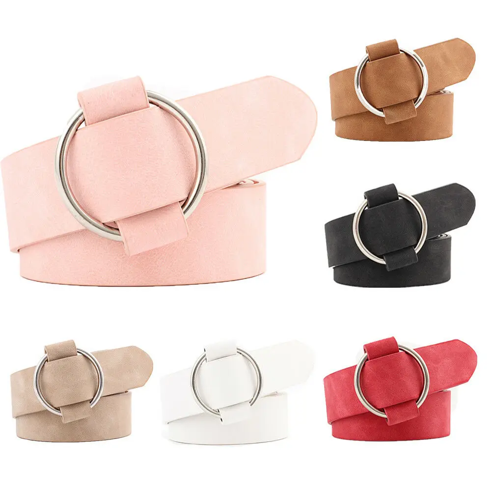 Дизайнерские женские ремни в стиле панк с круглой пряжкой черные розовые из