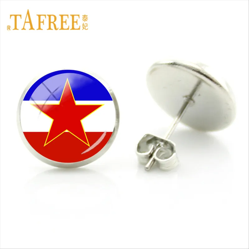 Tafree флаг Турция Испания Япония Швеция Серьги-гвоздики 28 Стили мира Флаг Фото Стекло камни Серьги стимпанк украшения fg87 - Окраска металла: FG105