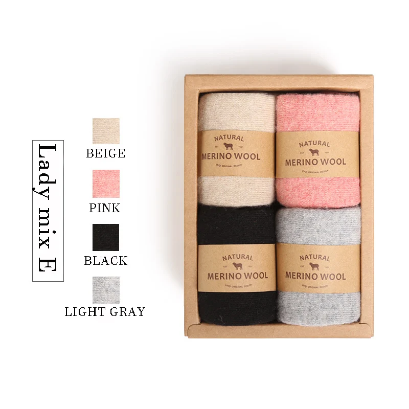 lady mix E gift boxs VVQI, kawaii, женские зимние носки, шерстяные, сохраняющие тепло, плотные мужские носки, из белой мериносовой шерсти, носки в стиле хип-хоп, японские зимние носки для мужчин, подарок - Цвет: lady mix E gift boxs