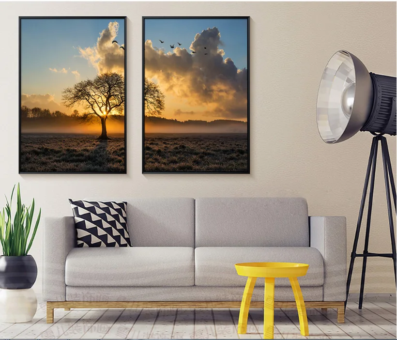 Современные модные картины с рисунком травы и заката 2 шт. без рамки | Дом сад