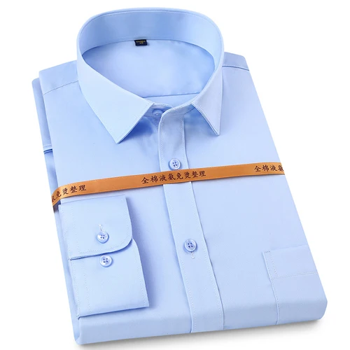 Light Blue Мужская хлопковая рубашка с длинным рукавом, не железная, Стандартная посадка, без морщин, официальная, деловая, офисная/рабочая одежда, легкая рубашка - Цвет: Light Blue