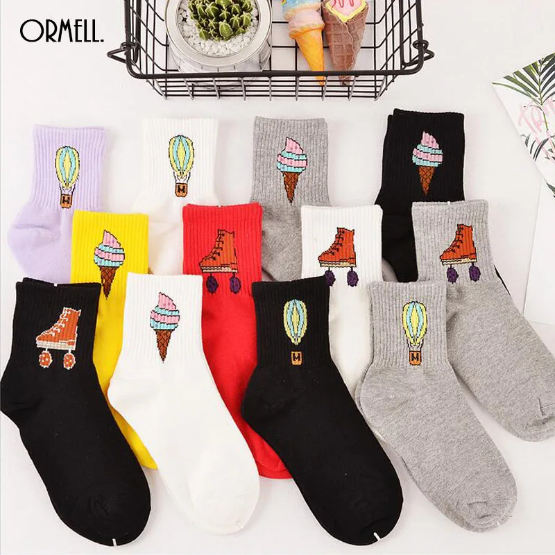 Лидер продаж женские носки с воздушными шарами мороженым роликовым принтом|women