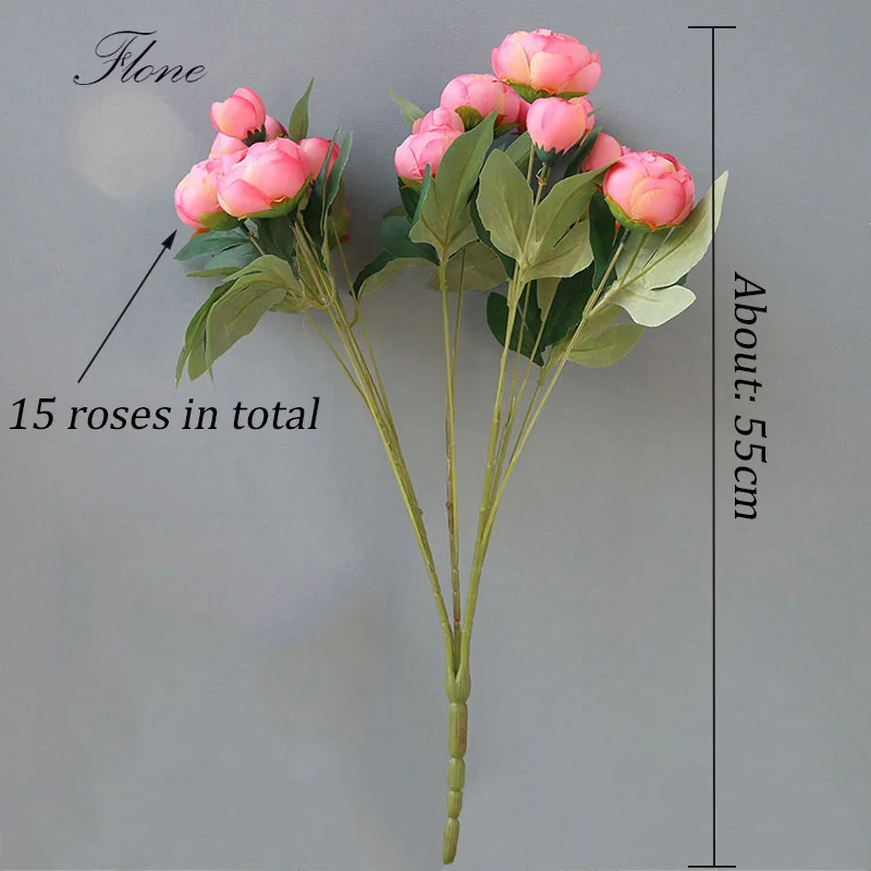 

Flone Artificial 15 Head Tea Rose High Quality Silk Fake Flowers Bouquet 55cm Wedding Living Room Pation Decoration Accessories