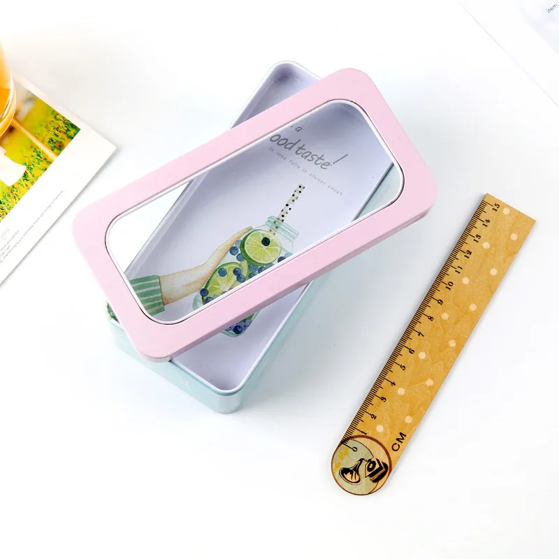 Жестяная тарелка летнее мороженое фрукты большое окно двухслойный пенал милые