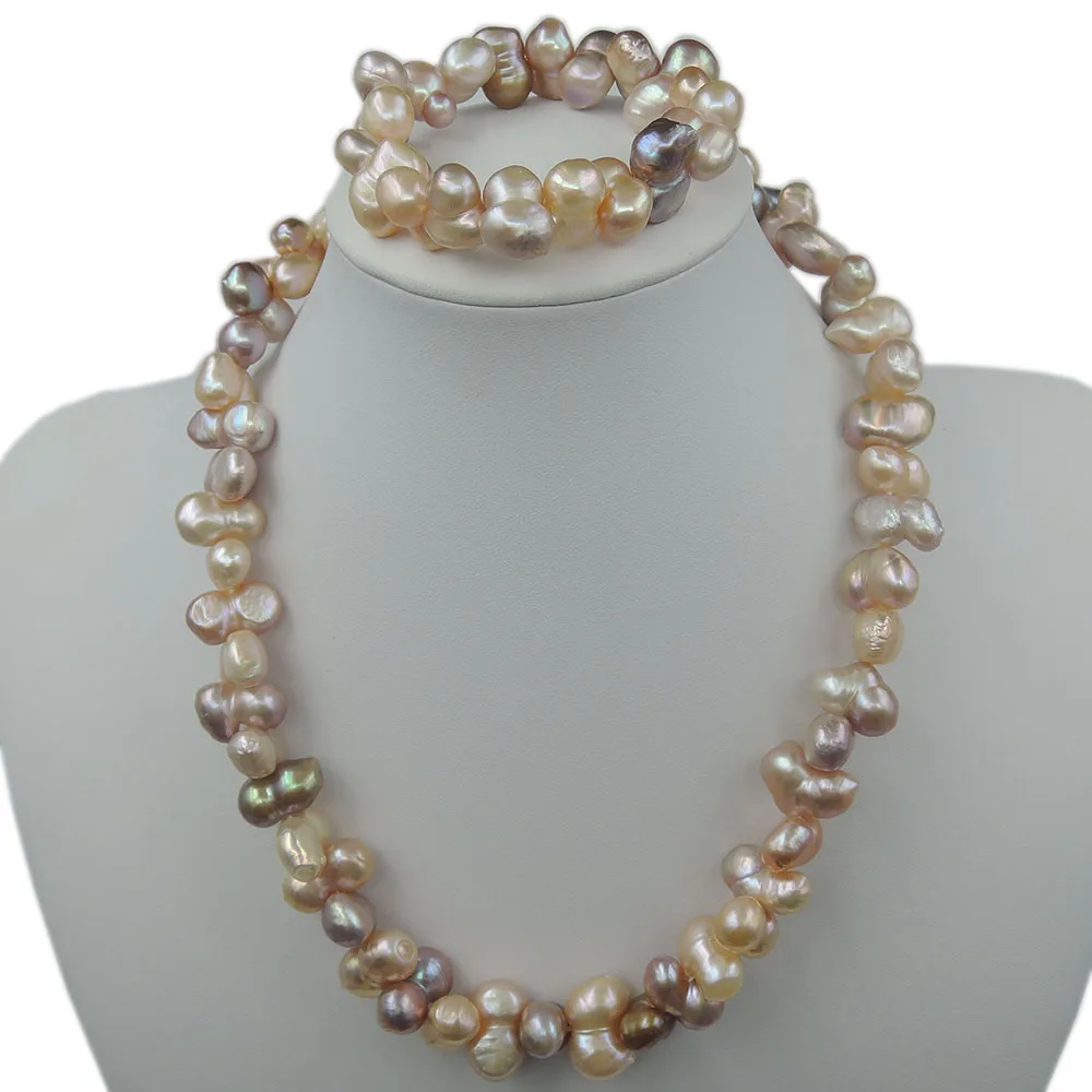 

100% NATURE FRESHWATER PEARL SET NECKLACE AND BRACELET-BIG BAROQUE SHAPE.IN NATURE COLOR