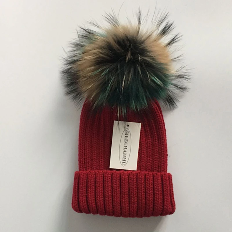 Модная новинка, помпоны из натурального Лисьего меха и норки, 15 см, Skullies Beanies, шапки для женщин и девочек, зимние шапки, детские шапки, шапка