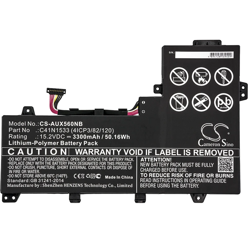 

Cameron Sino 3300mAh Battery For Asus Q524U Q524UQ-BBI7T14 Q534U Q534UX-B UX560UQ,0B200-02010200 C41N1533 (4ICP3/82/120)