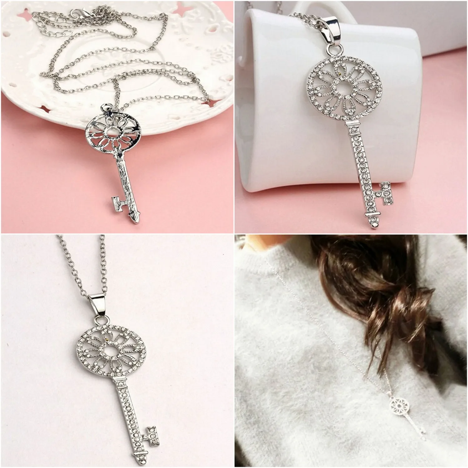 Винтажный новый модный брелок Посеребренная цепочка чокер массивное женское