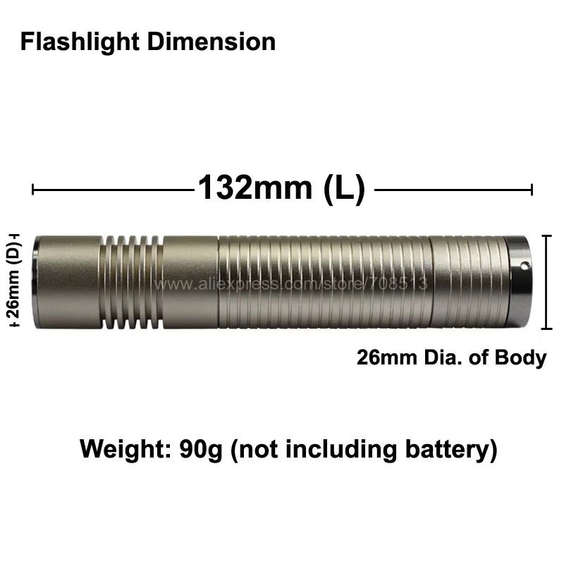 Светодиодный фонарик DIY K1 132 мм (L) x 26 (D) Золотой|host| |